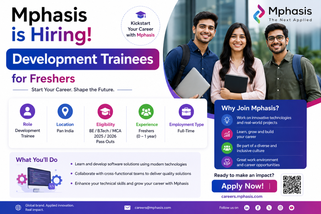 Mphasis Development Trainee hiring in Pune for freshers and software developer interns.