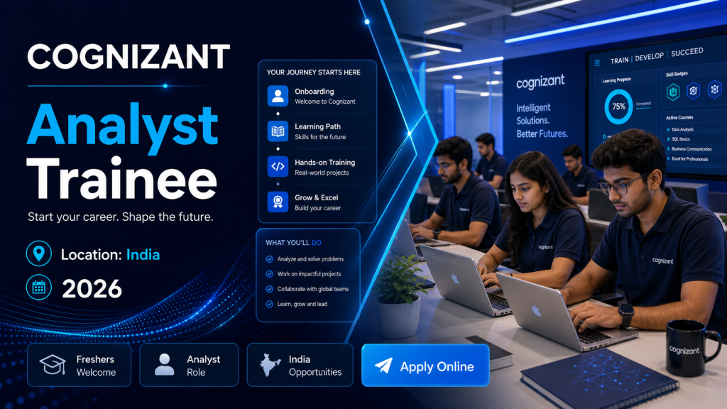 Cognizant Analyst Trainee recruitment 2026 in India professional hiring banner