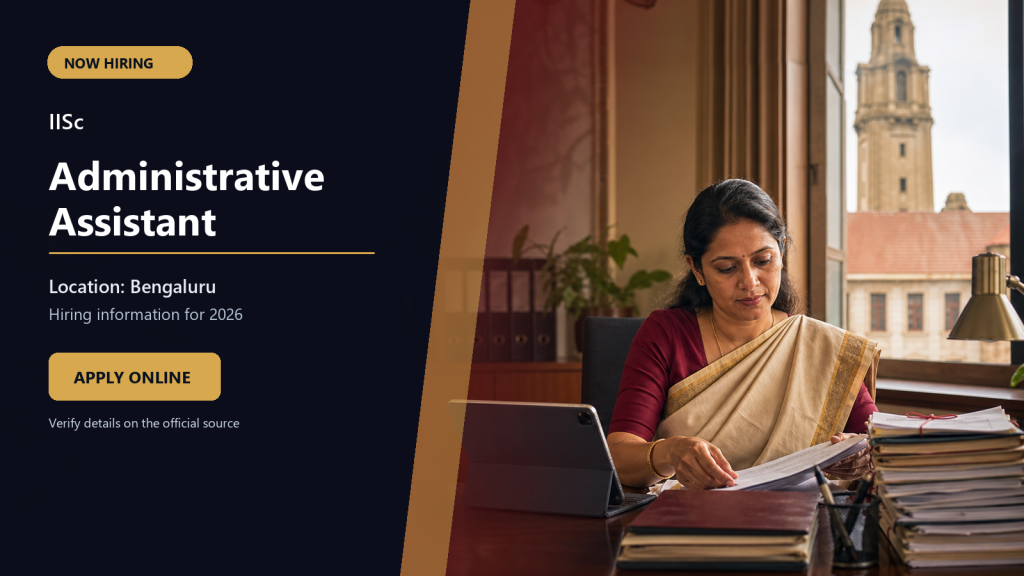 IISc hiring 2026 Administrative Assistant job in Bengaluru