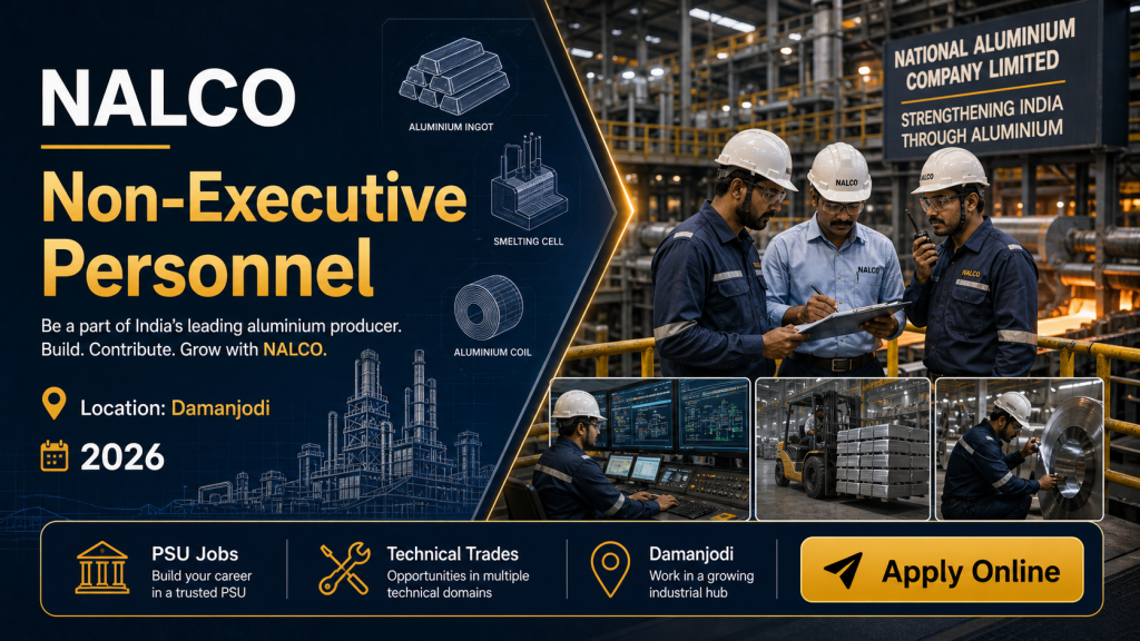 National Aluminium Company Limited NALCO Non-Executive Personnel recruitment 2026 in Damanjodi professional hiring banner