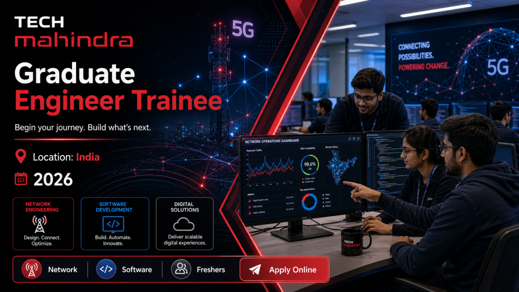 Tech Mahindra Graduate Engineer Trainee recruitment 2026 in India professional hiring banner