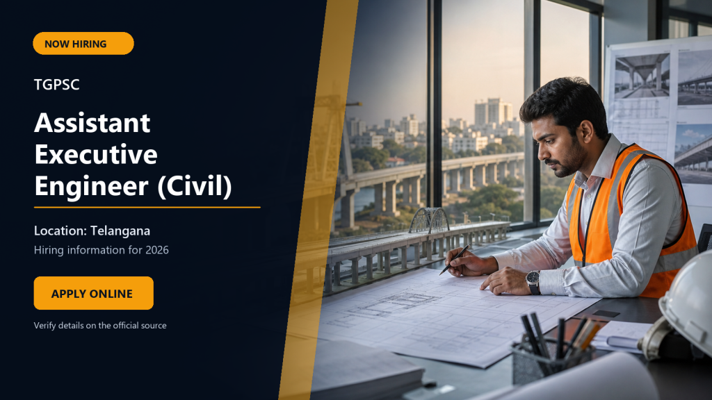 TGPSC hiring 2026 Assistant Executive Engineer (Civil) job in Telangana