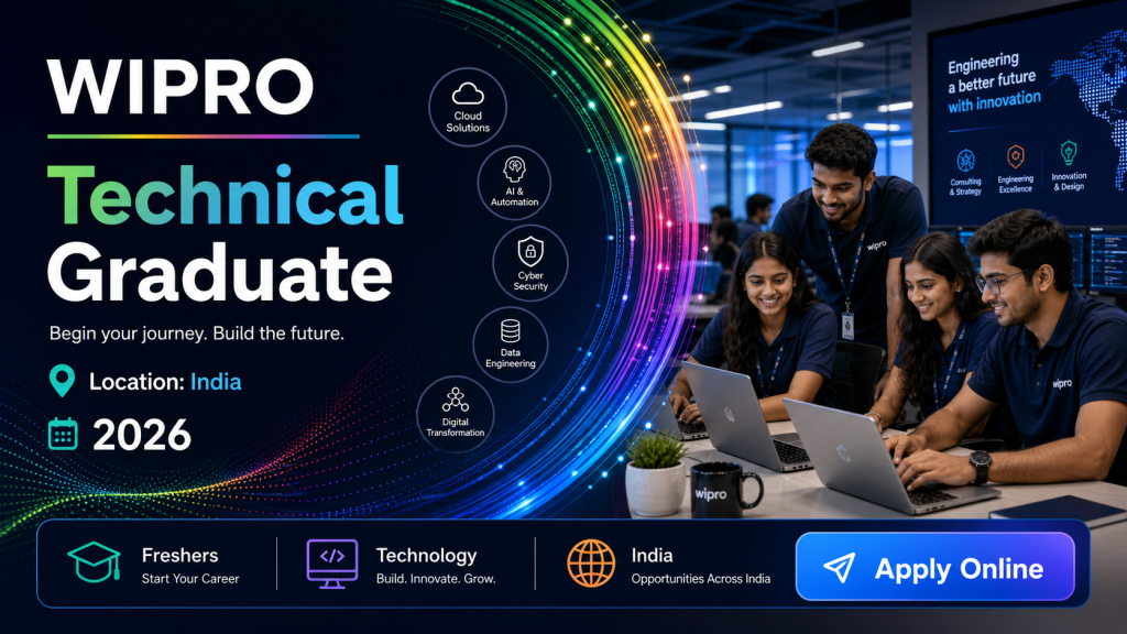Wipro Technical Graduate recruitment 2026 in India professional hiring banner